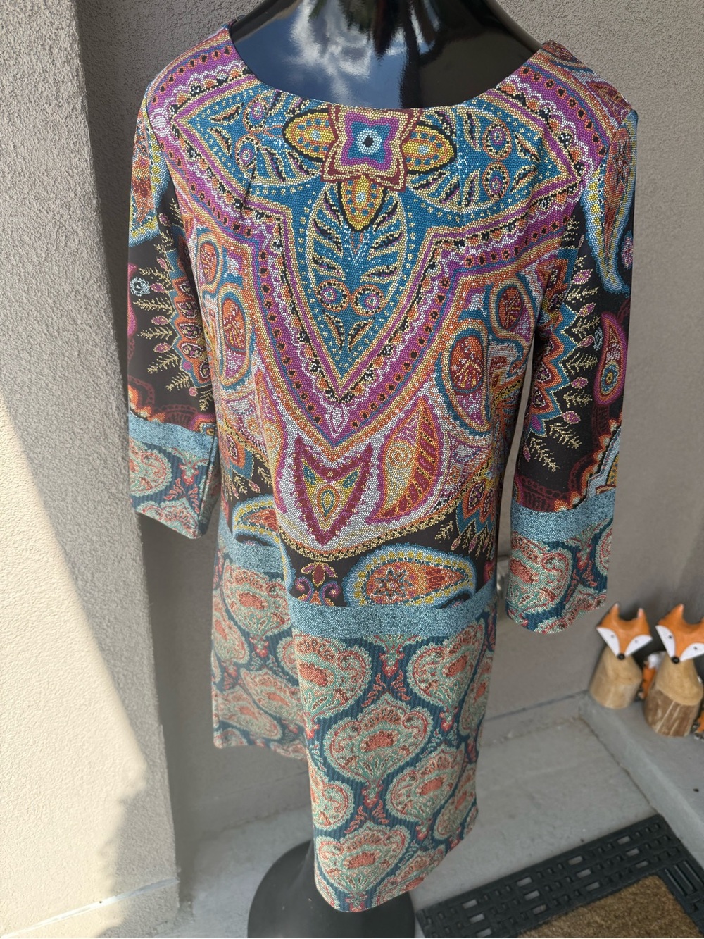 NUE by Melis Kayan Paisley Boho Shift Dress Size S — Made in Turkey